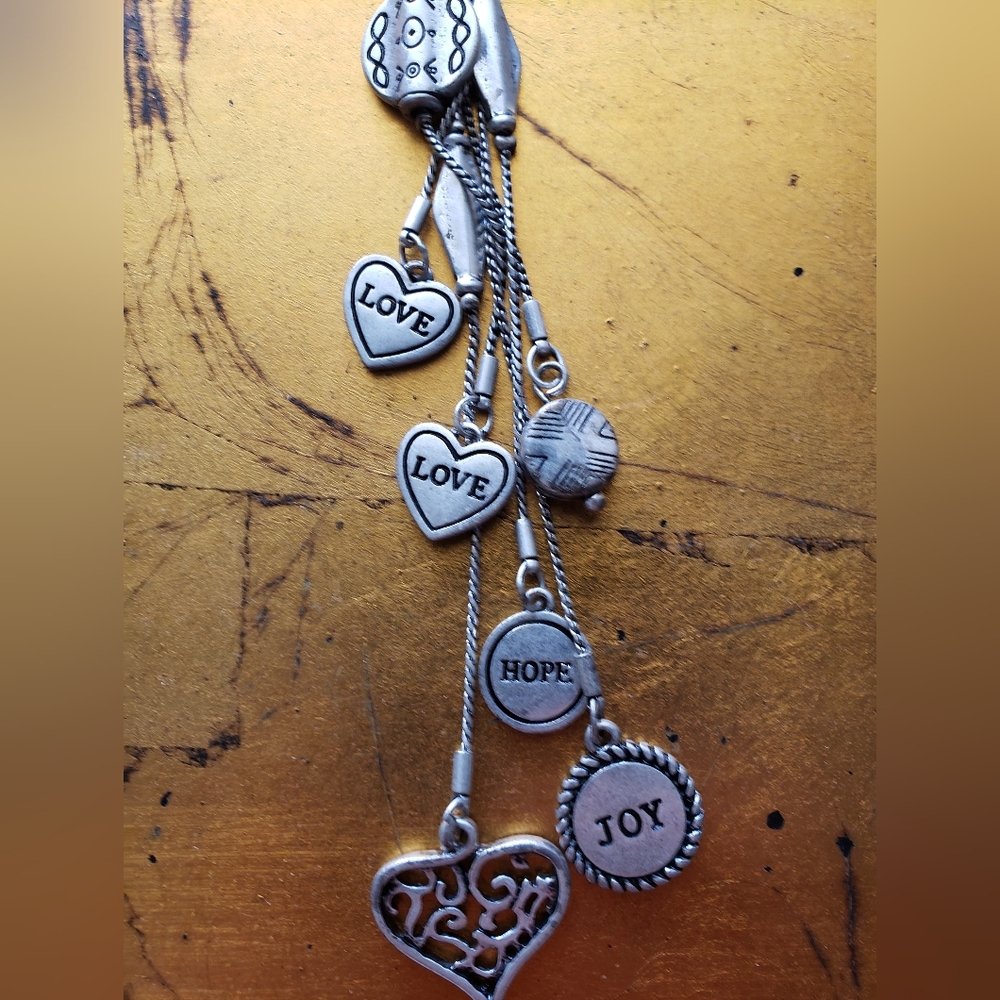 Lia Sophia Chain Heart Love Joy Hope Necklace Silver Tone Signed Adjustable 22"